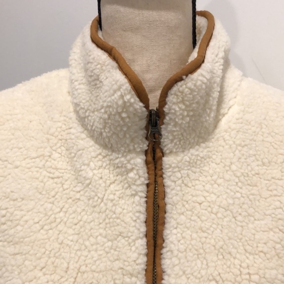 Old Navy Cream Shearling Vest Sherpa  Brown Trim Size XL EUC - Picture 2 of 8